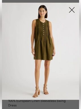 Quince Flax European Linen Sleeveless Swing Dress Martini Olive Large